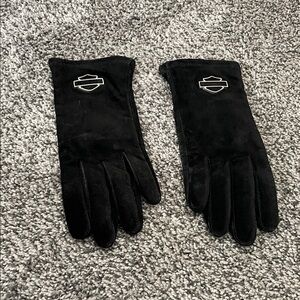 Harley-Davidson Black Suede Gloves with Logo Emblem